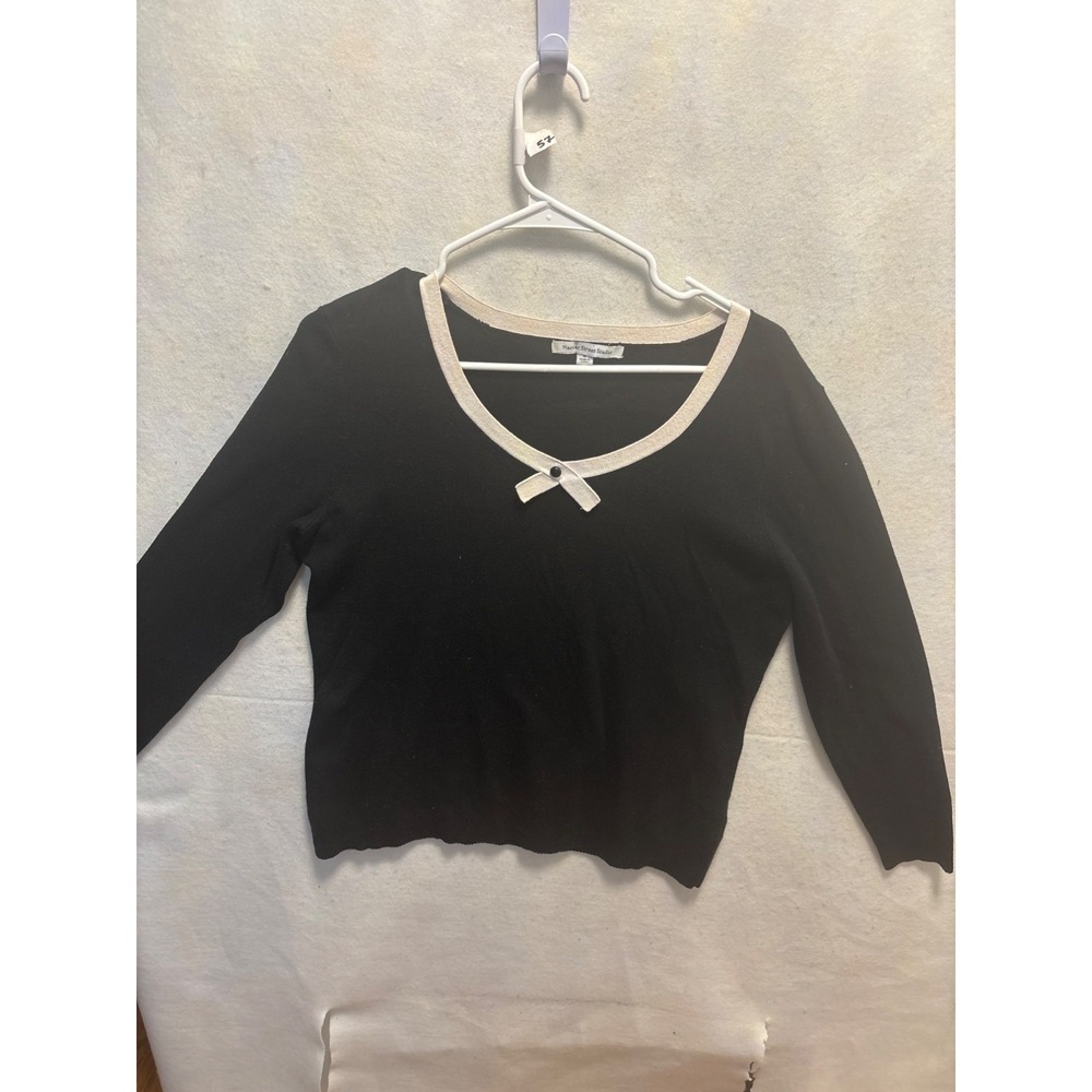 Mercer Street Studio Womens Black & White Sweater Top‎ With Bow Detail Size M